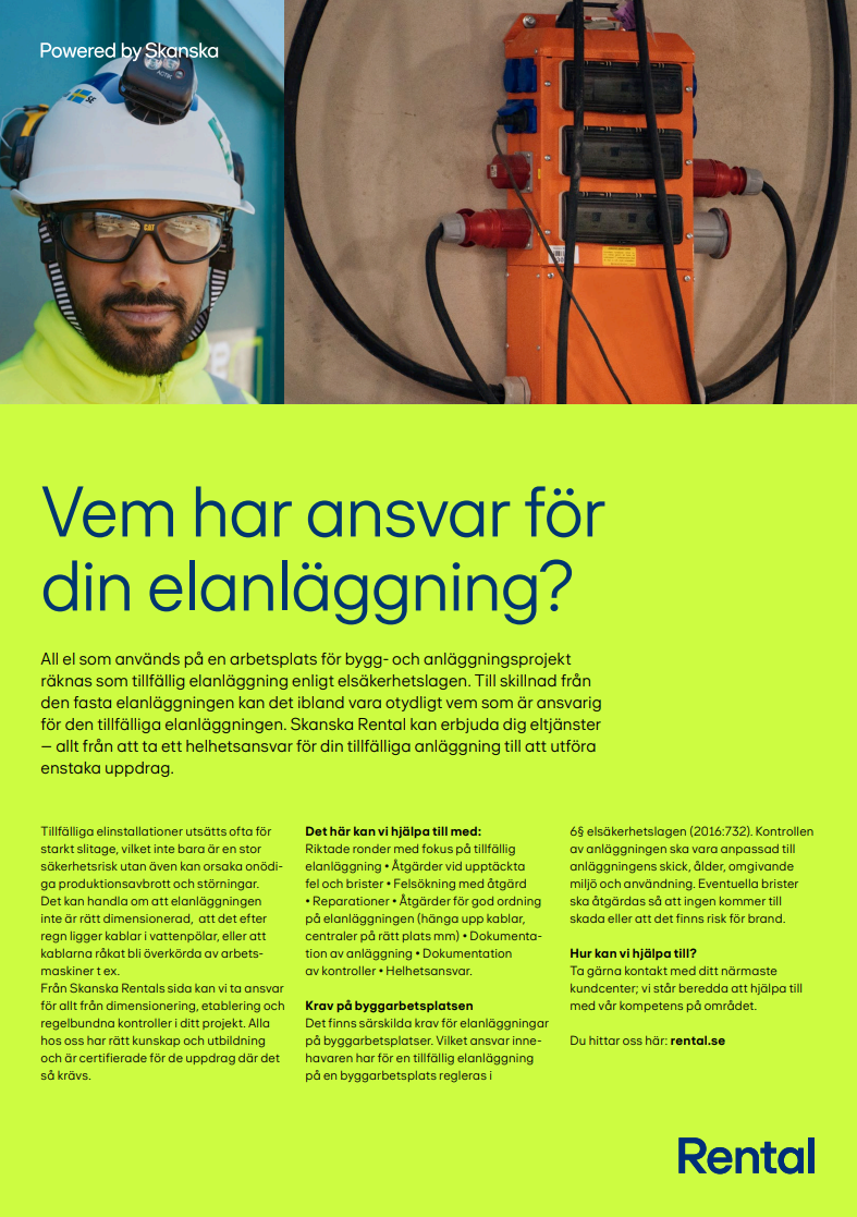 Vem har ansvari för din elanläggning? Ansvar bygg-el och eltjänster - Skanska Rental